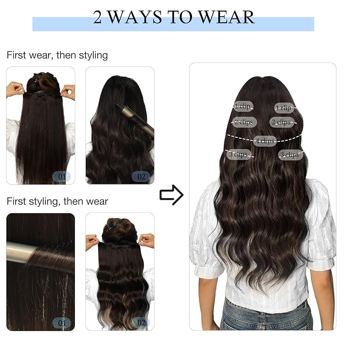 DOORES Hair Extensions Clip in Human Hair, Medium Brown Highlighted Dirty Blonde 14 Inch 7pcs 100g, Real Extensions Clip in Remy Straight Balayage Natural Thick Weft
