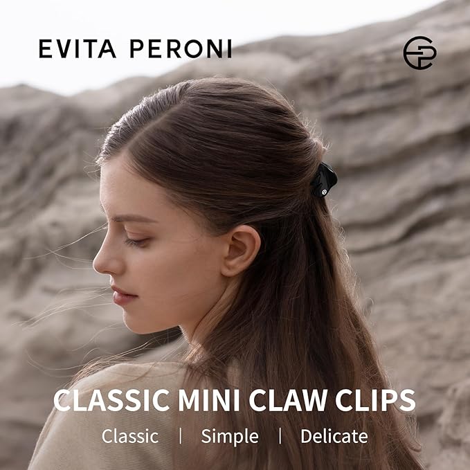 EVITA PERONI Small Hair Clips 2 Pcs Set, Mini Hair Clip for Hair, Little Tiny Claw Clips for Women Girls Half Updo (Caramel Brown, Elegant Black)