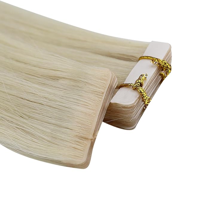 Full Shine Blonde Virgin Injected Tape in Hair Extensions 5Pcs Color 1000 Ice Blonde Seamless Skin Weft Machine Remy Tape in Extensions 24 Inch Hair Extensions Real Human Hair 12.5 Gram for Women