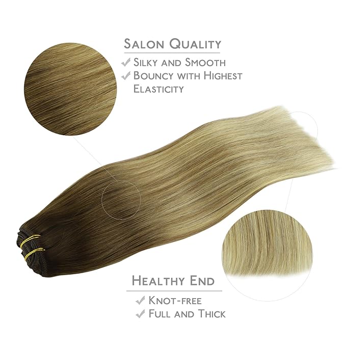 WENNALIFE Clip in Hair Extensions, 150g 18 Inch 9pcs Ombre Walnut Brown to Ash Brown and Bleach Blonde Human Hair Extensions Thicker Clip in Hair Extensions Real Human Hair Clip Set Double Weft