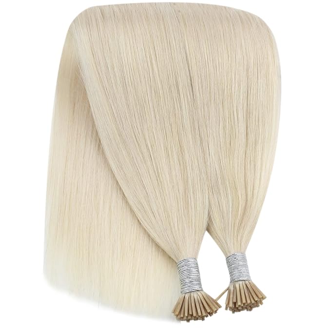 YoungSee I Tip Hair Extensions Human Hair Blonde Itip Hair Extensions Platinum Blonde 20 Inch 50s 50g Invisible I-Tip Extensions Add Length and Volume