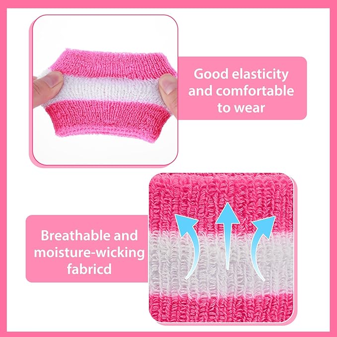3 Pcs Sweat Band Set, 1 Pcs Headband and 2Pcs Wristbands, Pink Strips Sweatbands for Women Sports Fitness 80s Costumes Accessories(Pink)