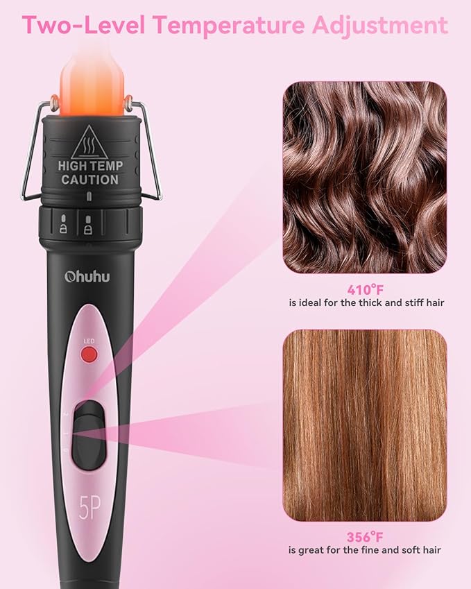 5 in 1 Curling Wand Set: Ohuhu Curling Iron Wand 5Pcs 0.35 to 1.25 Inch Interchangeable Ceramic Barrel Heat Protective Glove 2 Clips Dual Voltage Hair Curler for Girl Women Mother Christmas Gift Pink