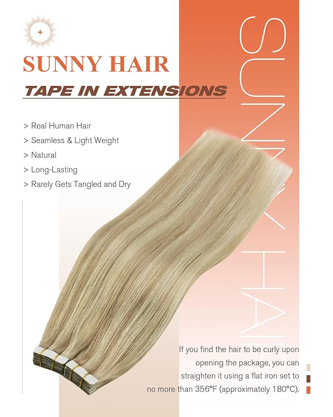 Sunny Hair Tape in Hair Extensions Real Human Hair Invisible Remy Hair Extensions Tape ins for Women Dark Blonde Highlights Light Blonde 22 inch 20Pcs 50G