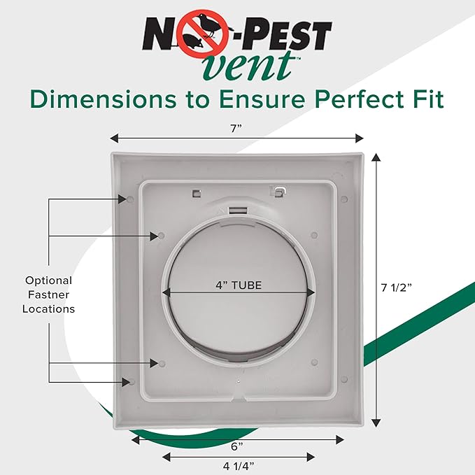 NO-PEST VENT, Exclusive Dual Door Dryer Vent Cover Outdoor 4 inch or Bathroom fan, Made in USA w Highest UV Resistant Plastic in any Outdoor Vent Cover (Light Grey, 4 inch W/O Duct Tube)