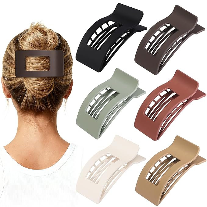 French Flat Hair Clips for Women 6pcs Hair Claw Clips for Thick or Thin Hair Matte Claw Clips for Girls Barrettes Non-Slip Strong Hold Hair Accessories for Women (Basic)