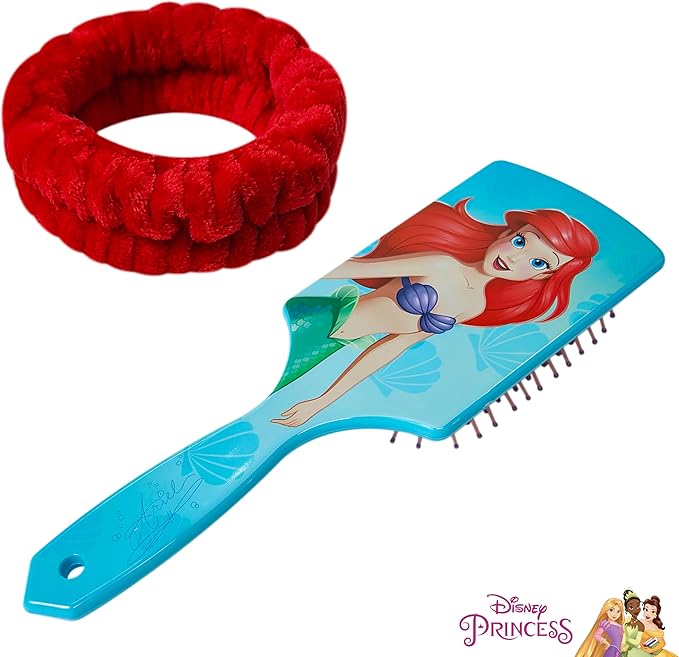 LUV HER Kids Hair Brush & Spa Headband Set for Girls - Features Ariel from Disney - Fun Grooming Kit for Detangling, Styling & Skincare - Soft & Stretchy One Size, Ages 3+