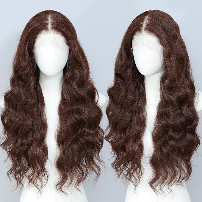 Synthetic Lace Front Wigs Pre Plucked 13x4 HD Lace Long Wavy Auburn 100% Futura Premium Wigs For Black Women Ready to Wear Beginner Friendly 26 Inch Daily Party Use