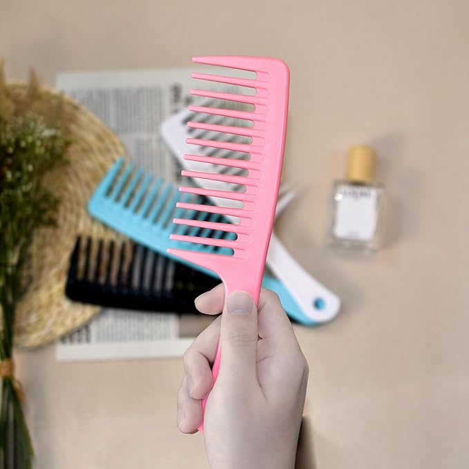 4PCS Wide Tooth Comb, Professional Women Hair Care Styling Handgrip Combs for Curly, Wet, Long Hairs (Black & White)