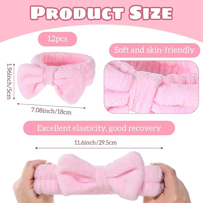 25 Pcs Pink Spa Headband Bulk, Elastic Makeup Headbands for Women, Soft Coral Fleece Hair Band for Washing Face, Cute Bow Hair Bands for Face Washing Shower Skin Care Yoga