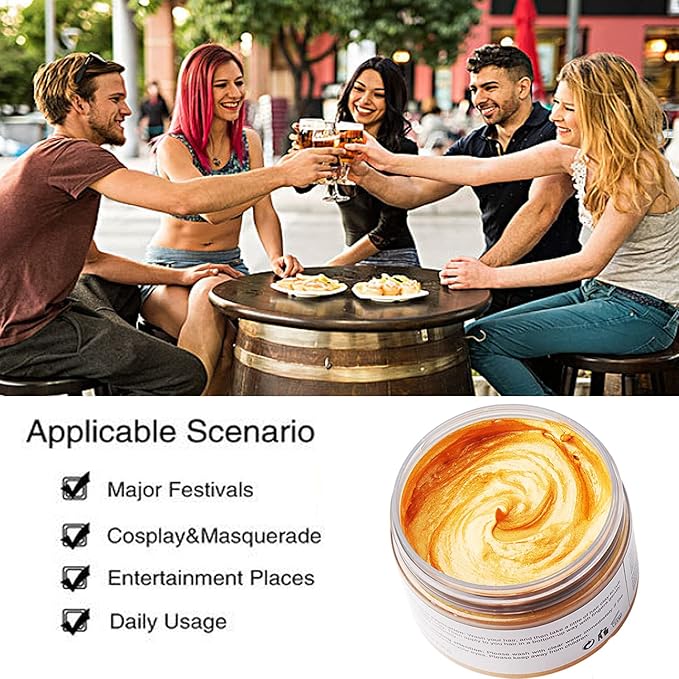 Gold Hair Color Wax, Instant Hairstyle Cream 4.23 oz, Temporary Natural Hair Wax for Party, Cosplay, Halloween, Daily use, Date, Clubbing (Gold)