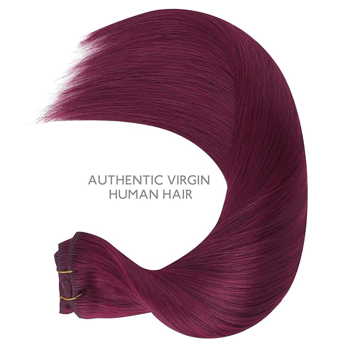 WENNALIFE Clip in Hair Extensions, 150g 14 Inch 9pcs Light Burgundy Remy Hair Thicker Double Weft Extensiones De Cabello Humano Con Clip Ins Straight Full Volume