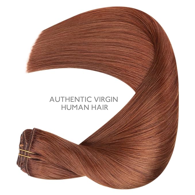 WENNALIFE Clip in Hair Extensions Real Human Hair, 16 Inch 120g 7pcs Clip in Hair Extensions Real Human Hair, Dark Auburn Copper Human Hair Clip in Extensions Remy Human Hair Extensions Clip Ins