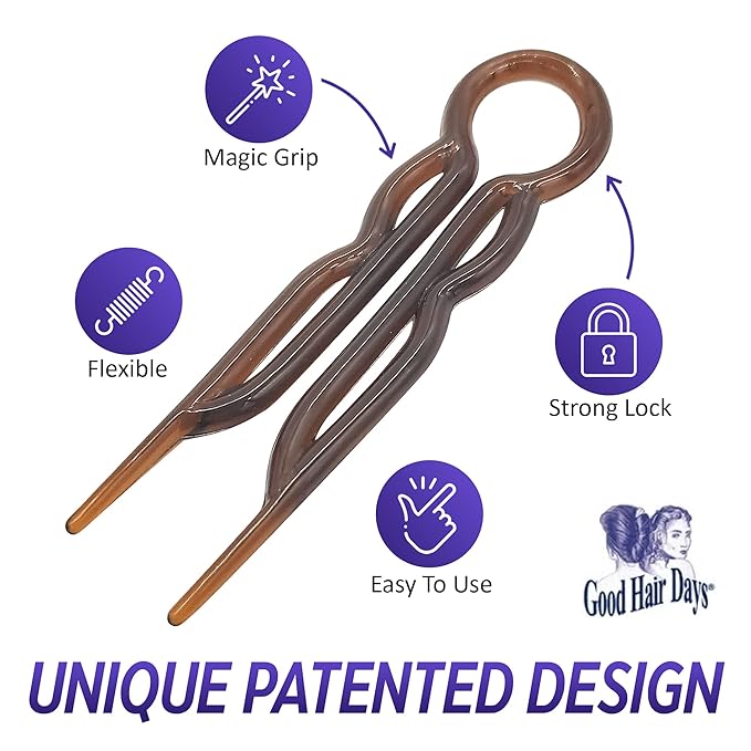 Good Hair Days Hair Pins - 2 1/2" Plastic, U-shaped Magic Grip Hairpins, Strong Durable Pins For Fine, Thick & Long Hair, Styling Accessories - Tortoise Shell, Set of 20
