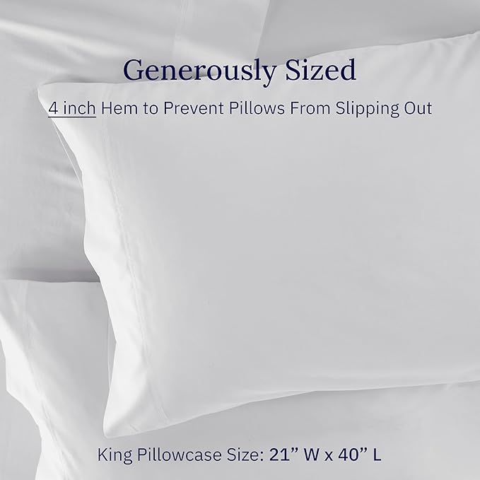 California Design Den Premium King Pillow Covers Set of 2-600 Thread Count Sateen, Natural 100% Cotton Pillow Cases King, Crisp, Durable Bedding - Light Silver