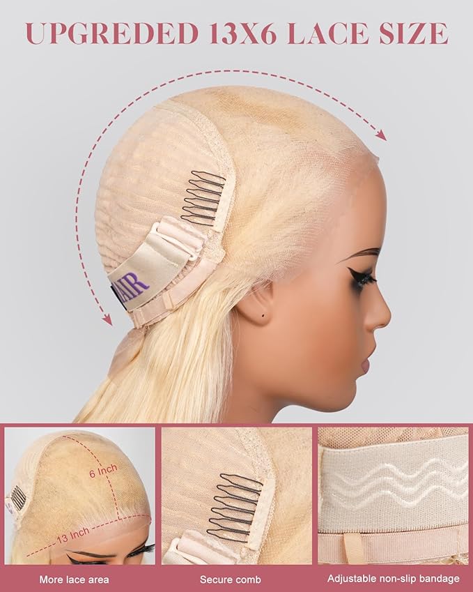 18 Inch 613 13x6 Lace Front Wig Human Hair 180 Density Blonde Wig Human Hair Body Wave 100% Real Human Hair True Length Random Dyeing No Shedding No Synthetics Triple Lifespan 3X