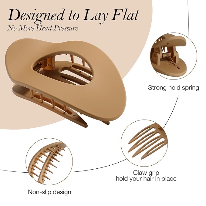 Upgraded 8 Pack French Flat Hair Clips for Women Girls, Matte Lay Flat Claw Clips, Large No-Slip Claw clips for Thick & Thin Hair, Strong Hold Styling Barrettes Accessories for Daily Styling