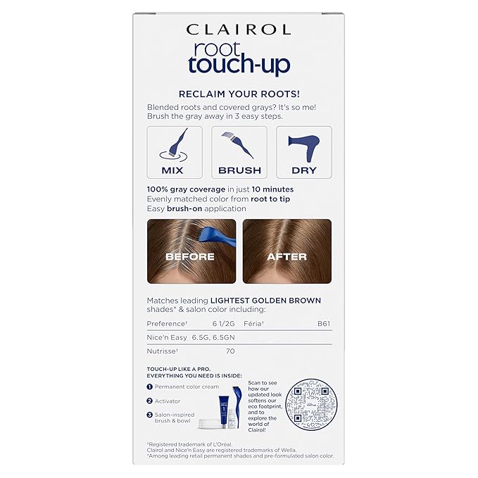 Clairol Root Touch-Up by Nice'n Easy Permanent Hair Dye, 6.5G Lightest Golden Brown Hair Color, Pack of 2