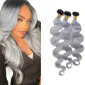 Grey Bundles Human Hair Ombre Body Wave Bundle Brazilian Virgin Soft and Silky Remy Hair 3 Bundles 18 20 22 Inch Double Weft 2 Tone Black and Silver Body Wave Bundle 300g