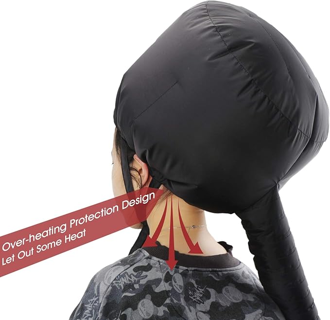 Bonnet Hooded Hair Dryer Attachment, Larger Adjustable Deep Conditioning Cap for Fast Hair Drying with Elastic Band for Fixing Free, Hair Curling Nursing Oil Treat-Ment SPA Steamer Cap