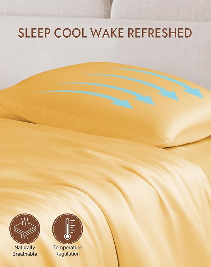 SilkSilky 100% Mulberry Silk Pillowcase - Pure 22 Momme High-Grade 6A Fibers for Hair & Skin, Envelope Closure, Natural, Organic, Breathable & Cooling Pillow Case (Standard, Champagne)