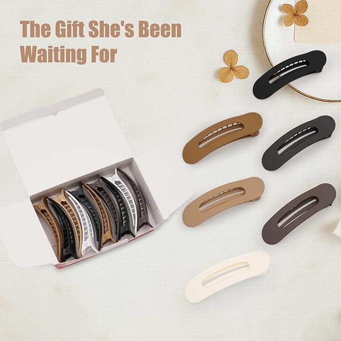 Flat Hair Clips for Women - 12 Pack Matte Non-Slip Flat Claw Clips for Thin Hair, 6 Colors Daily Use Hair Clips Flat Design Comfort Clips