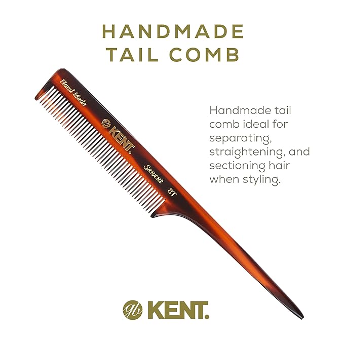 Kent 8T Rat Tail Combs Teasing Comb for Hair Styling and Sectioning, Handmade Fine Tooth Comb Parting Combs for Braiding Hair and Styling for Women, Saw Cut and Hand Polished