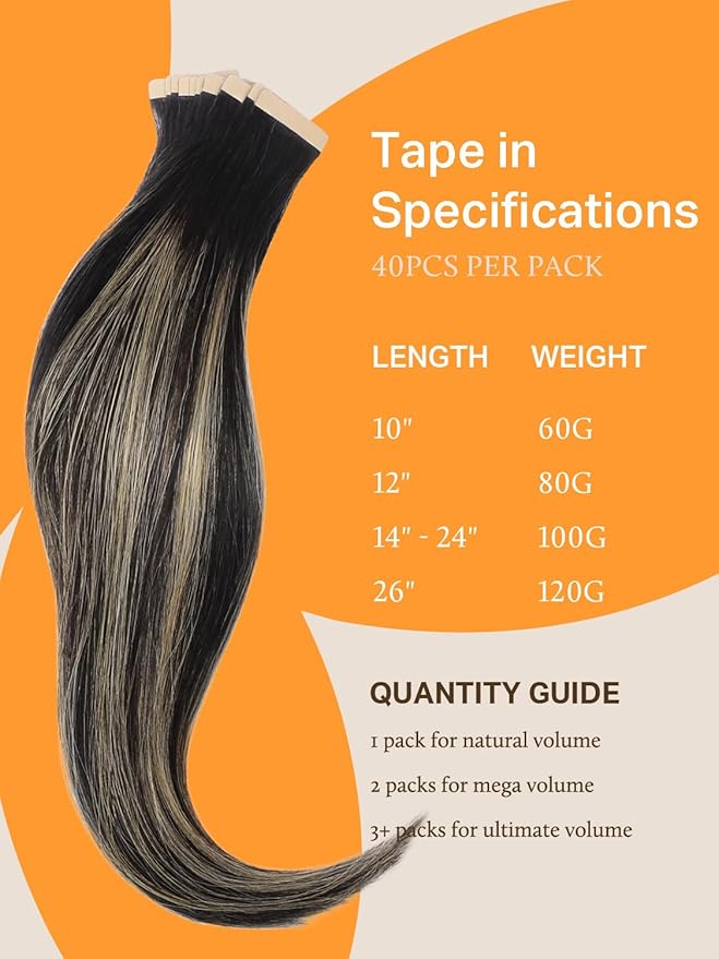 DOORES Human Hair Extensions Tape in, Balayage Natural Black to Light Blonde 14 Inch 40pcs 100g, Tape in Remy Human Hair Extensions Hair Extensions Straight Hair