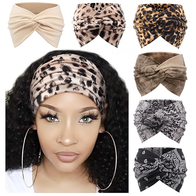 DRESHOW 6 Pack Extra Wide Headbands for Women Large Turban Headband Boho Head Wrap Elastic Hairbands Hair Twisted Knot Hair Accessories