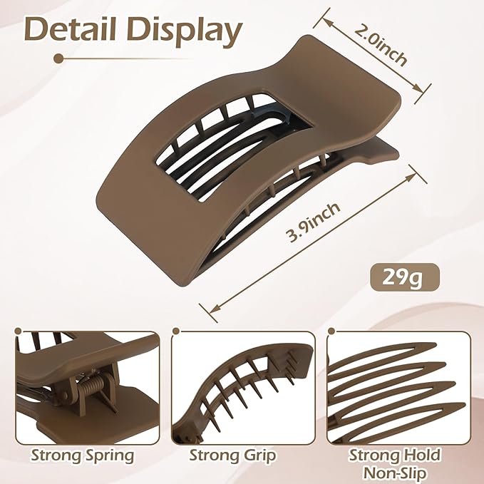 French Flat Hair Clips for Women 6pcs Hair Claw Clips for Thick or Thin Hair Matte Claw Clips for Girls Barrettes Non-Slip Strong Hold Hair Accessories for Women (Brown Grey)