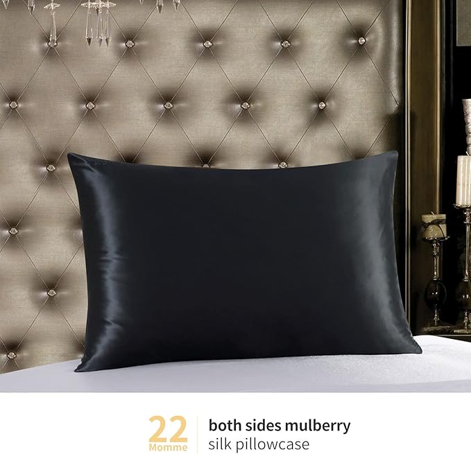 ZIMASILK 22 Momme Silk Pillowcase for Hair and Skin - 100% Pure Mulberry Silk with Hidden Zipper, Grade 6A Luxury Pillow Case for Women, Soft & Durable, Gift Box (Queen 20"x30" Black)