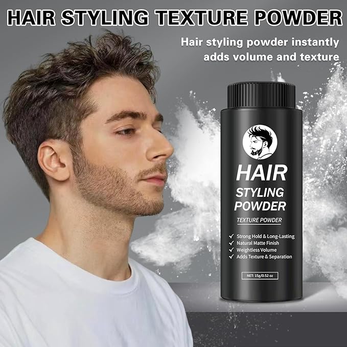 DAMUSI Hair Styling Powder for Men & Women - Volumizing and Texturizing Powder Matte Finish Natural Look Mattifying Hair Texture powder All-Day Hold 0.52 Oz