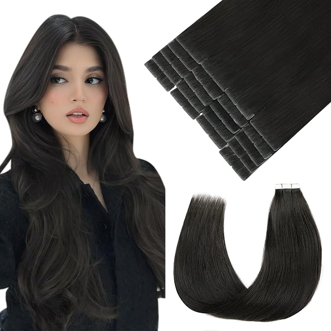 Pinkpearl Invisible Tape in Hair Extensions Human Hair, 20pcs 20inch 55g #2 Dark Brown Injection Tape in Extensions Real Remy Straight Seamless Silky Human Hair Injected