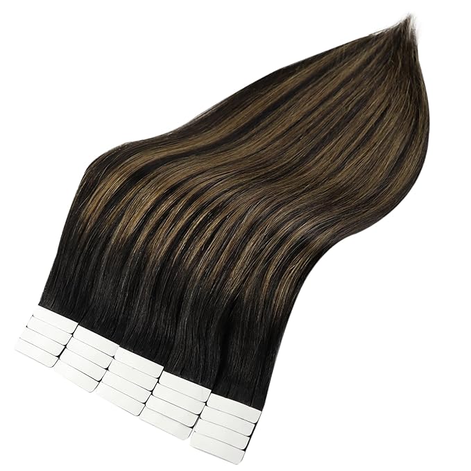 Full Shine Balayage Tape In Hair Extensions Real Human Hair 12 Inch Seamless Skin Weft Tape In Hair Extensions Soft Remy Add Volume 1B Off Black And 6 Chestnut Brown 30 Gram 20 Pcs