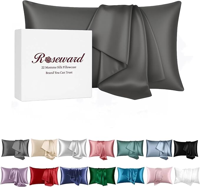 Premium Silk Pillowcase for Hair and Skin Made in USA, 100% 22 Momme Mulberry Silk King Size Pillow Cases with Zipper, Hypo Allergenic Pillow Case, 1pc 20"x36" (King, Slate Grey)
