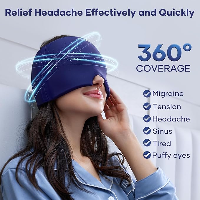 Migraine Relief Cap, Headache Relief Cap Mask Products, Cooling Odorless Gel Ice Head Wrap for Tension, Stress,Hangover & Puffy Eyes