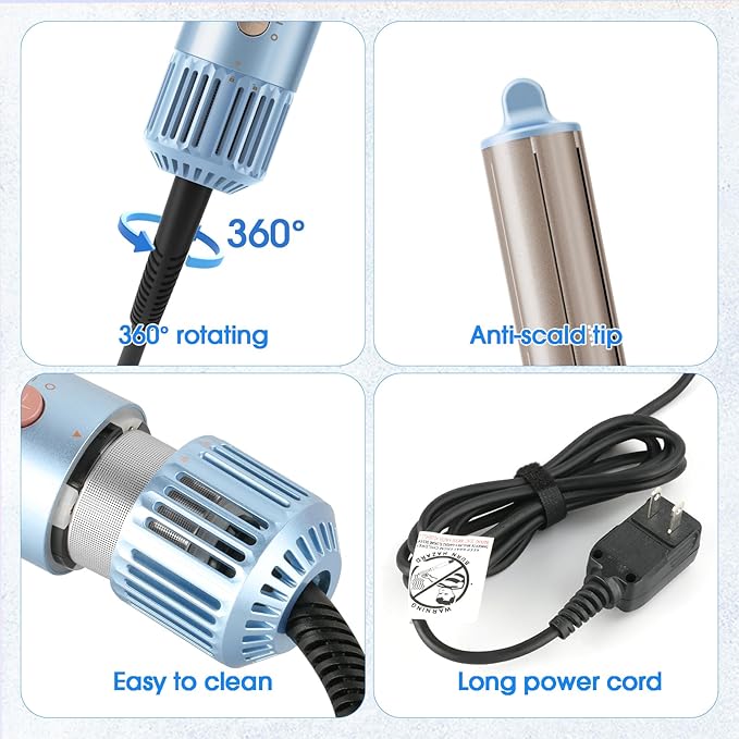 Webeauty Hot Air Styler, Blow Dryer Brush, Auto Hair Wrap Curling Irons Hot Air Brush Negative Ionic Airflow Hair Curlers, Multi Styler for Volumizing, Straight, Wavy, Curly Hair, Blue Pink