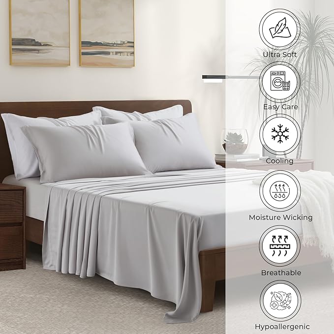 Luxury Bamboo Market | King Envelope Pillowcase Set | 100% Viscose Made from Bamboo | Organically Grown | Ultra Soft | Cooling | 2pcs [Dove Grey]