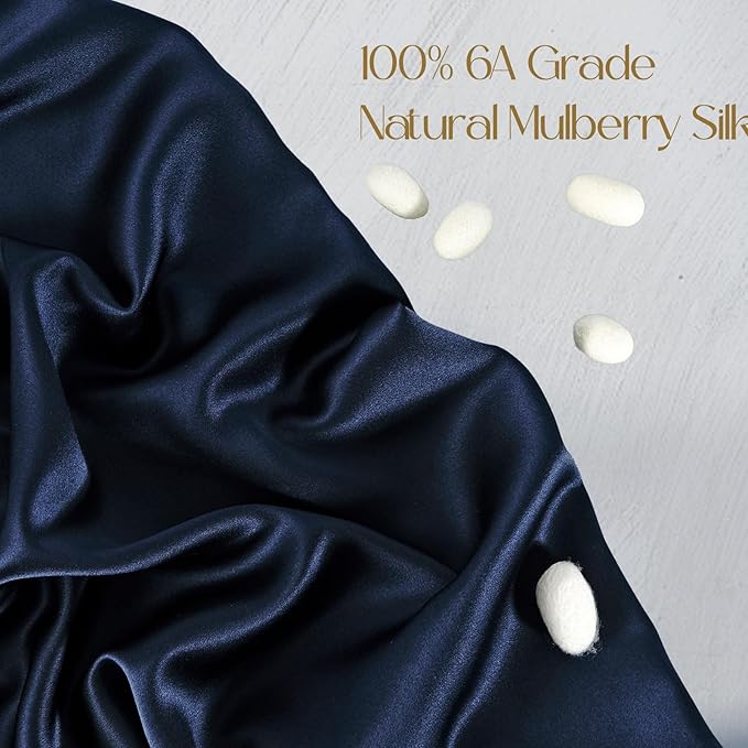 ZIMASILK 100% Pure Mulberry Silk Pillowcase for Hair and Skin Health,Soft and Smooth,Both Sides Premium Grade 6A Silk,600 Thread Count,with Hidden Zipper,1pc (King 20''x36'',Navy Blue)
