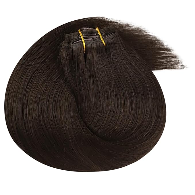 Ve Sunny Clip in Hair Extensions Real Human Hair, Clip in Human Hair Extensions, Hair Clip Extensions for Women Dark Brown Remy Hair Extensions 7pcs 14inch 100g