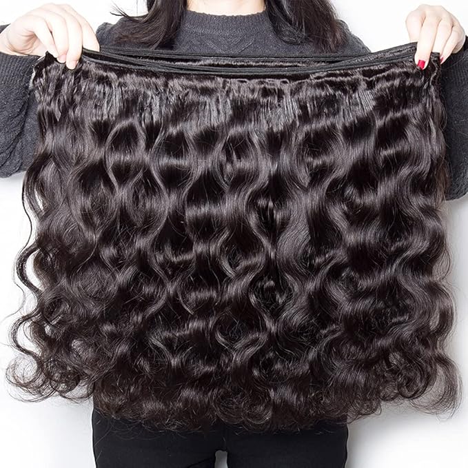 Body Wave Bundles Human Hair Natural Black Bundles Double Weft Color 1B Body Wave Hair Weave Peruvian Unprocessed Virgin Remy Hair Single Bundle 28 Inch