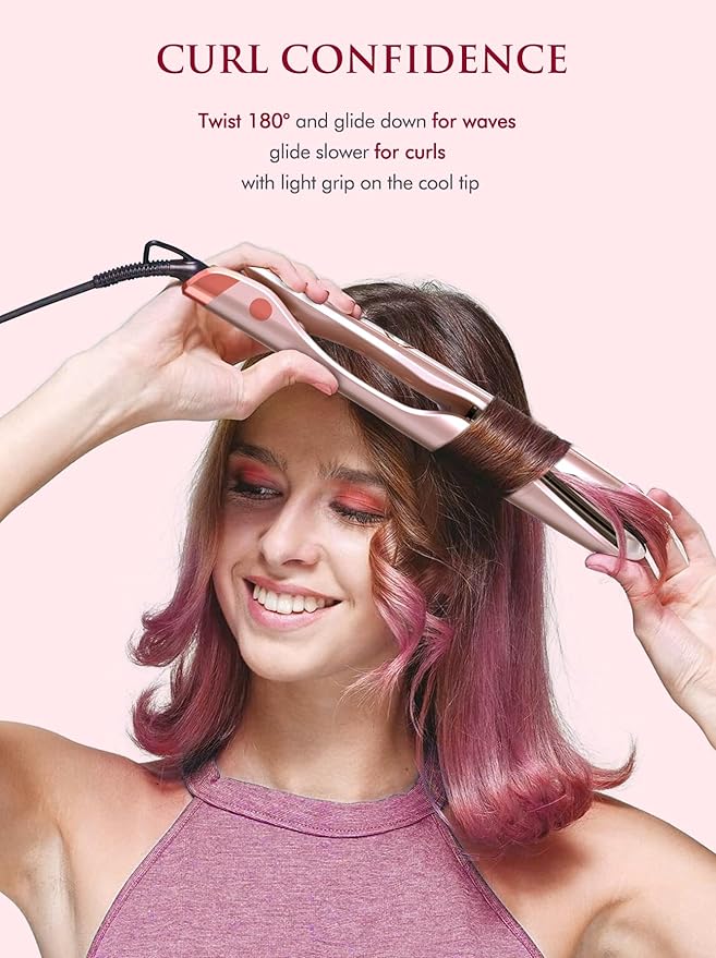 LANDOT 2-in-1 Hair Straightener and Curling Iron: Twist Flat Iron Curler for Curl Wave Straighten - Ceramic Straightening Iron Dual Voltage 12 Temp 250-450F for Smooth Curls & Sleek Straight Results