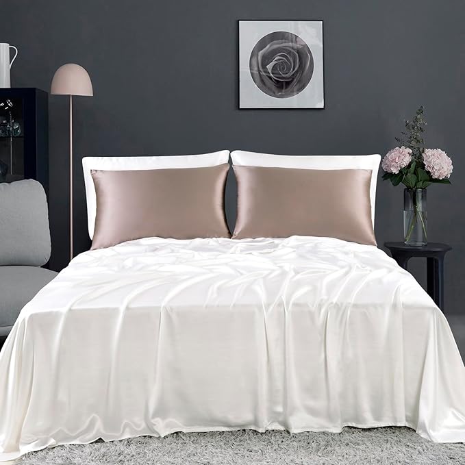ZIMASILK 100% Pure Mulberry Silk Pillowcase for Hair and Skin Health,Soft and Smooth,Both Sides Premium Grade 6A Silk,600 Thread Count,with Hidden Zipper,1pc (King 20''x36'',Gray Brown)