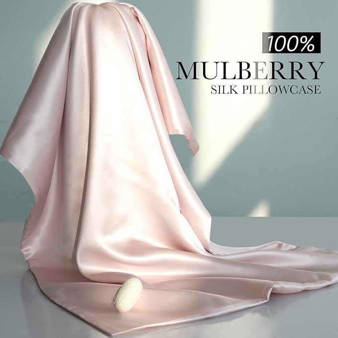 100% Mulberry Silk Pillowcase for Hair and Skin, 22 Momme Pure Natural Silk Pillow Case Both Sided with Zipper, Pillow Cover for Women Mom Men (Light Pink, Queen 20''×30'', 1 Pack)