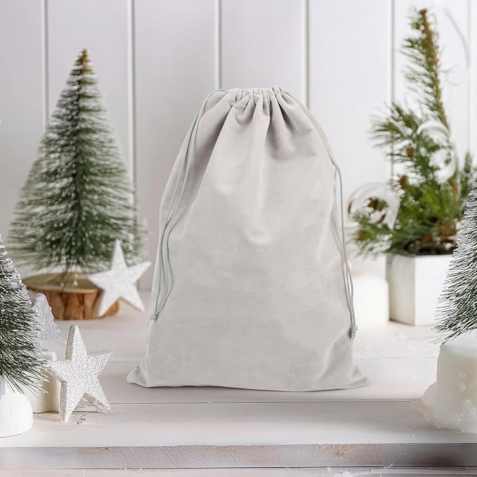Segbeauty 2pcs Velvet Satin Bags with Drawstring, 15.7x11.8in Large Velvet Drawstring Bag Jewelry Bags with Satin Liner, 40x30cm Hair Dryer Storage Bag Pouch for Diffuser Clothes Gray