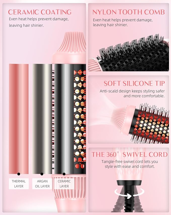 DORISILK Infrared Thermal Hair Brush for Sleek, Shiny Hair，1.5inch Heated Round Volumizer Faster Blowout, 5-Temp，Heated Round Brush for Curling and Straightening，Dual Voltage for Travel Using