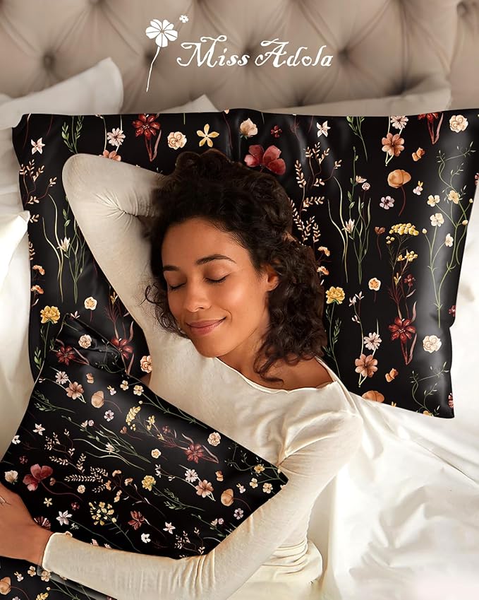2 Pack Mulberry Silk Pillowcase for Hair and Skin - Queen Size 20 x 30 Inches with Hidden Zipper BK Grow Flower 19 Momme Soft Sleeping Silk Pillow Case for Women, Moms