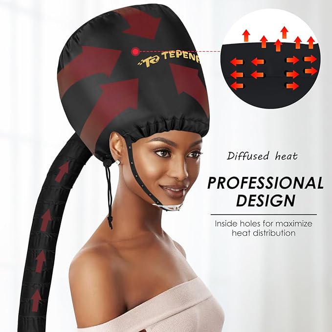 Bonnet Hair Dryer Attachment, Large - Black, Upgraded Soft Adjustable for Hand Held Hair Dryer, Fast Drying, Ideal for Natural Curly Textured Hair Care and Speeds Up Drying Time at Home