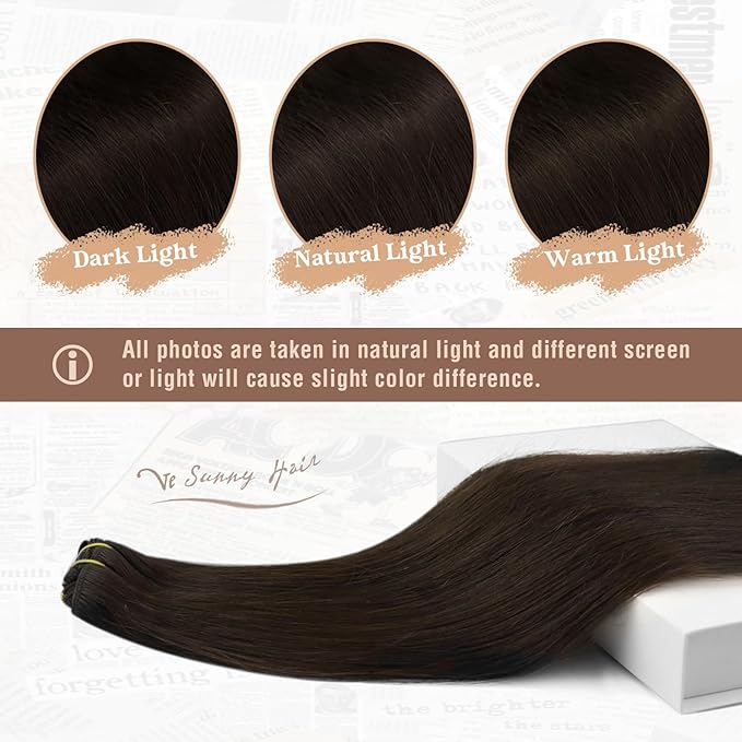 Ve Sunny Human Hair Clip in Extensions Dark Brown Real Hair Extensions Clip in Human Hair Straight Remy Hair Extensions Clip ins Daily Use 16Inch 120g