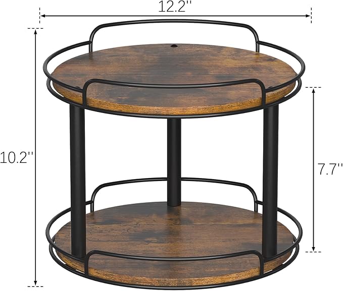 LAMU 12.2'' Wood Lazy Susan Turntable Organizer for Cabinet, 2 Tier Lazy Susan Spice Rack Organizer for Kitchen, Table Top, Countertop, Pantry, Bathroom